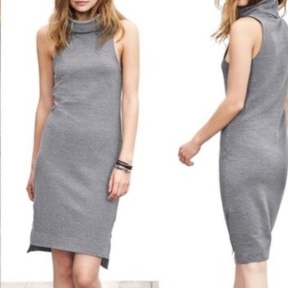 Banana Republic Grey Ribbed Sleeveless Turtleneck Dress Size S